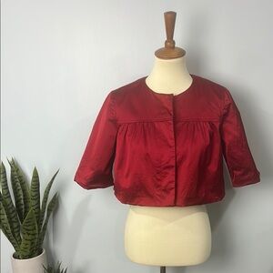 Theory Crimson Red Cropped Button Front Blazer Jacket Size Medium
